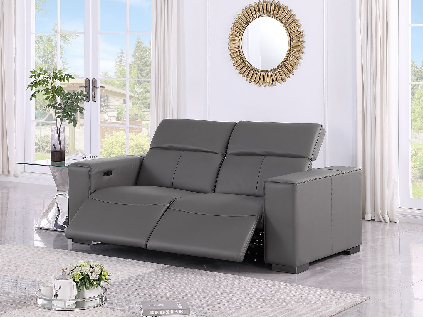 1208 Genuine Leather Dual Power Reclining Loveseat
