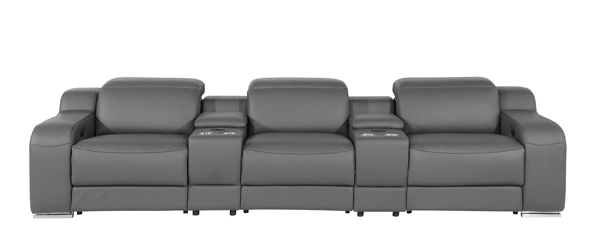 1116 Divanitalia 5-Piece Modular Power Reclining Sofa in Top Grain Italian Leather with 3 Power Recliners & Power Headrests - Dark Grey - SKU 1116-DK-GREY-5.3-HT - view 3