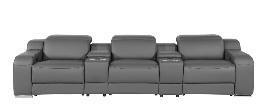 1116 Divanitalia 5-Piece Modular Power Reclining Sofa in Top Grain Italian Leather with 3 Power Recliners & Power Headrests