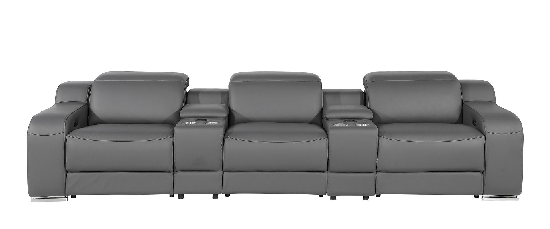 1116 Divanitalia 5-Piece Modular Power Reclining Sofa in Top Grain Italian Leather with 3 Power Recliners & Power Headrests