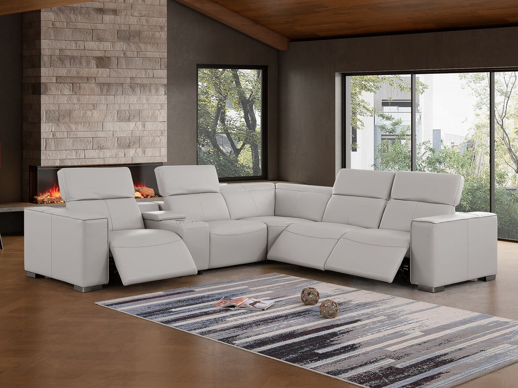 1208 6-Piece L-Shaped Leather Reclining Sectional Sofa with 3 Power Recliners