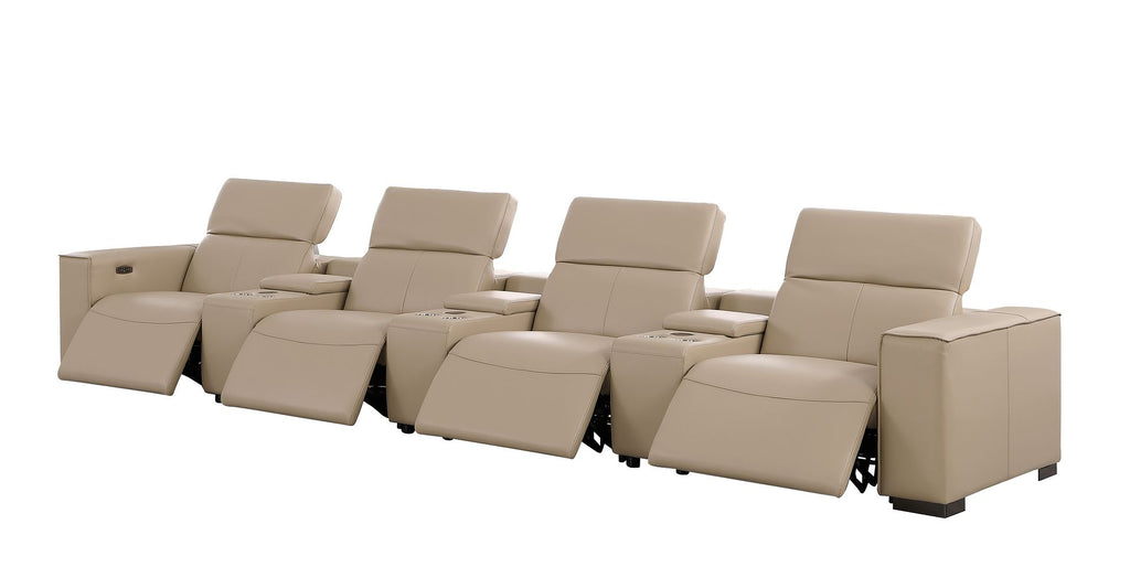 1208 7 Piece Leather Sofa with 4 Power Recliners and Power Headrests - Beige - SKU 1208-BEIGE-S-7.4-HT - view 4