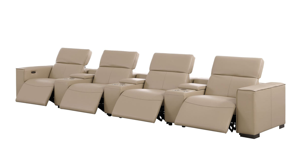 1208 7 Piece Leather Sofa with 4 Power Recliners and Power Headrests - Beige - SKU 1208-BEIGE-S-7.4-HT - view 4