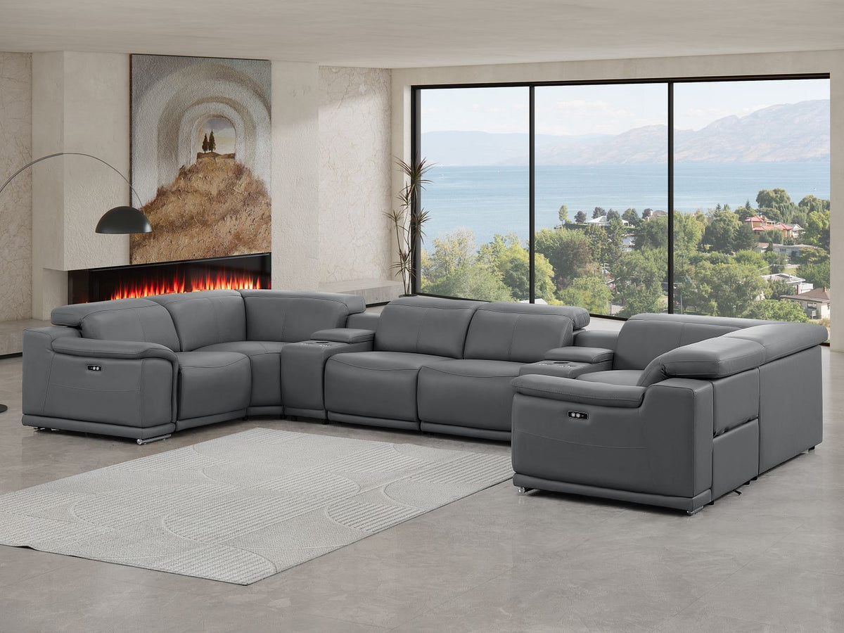 2679 8-Piece U-Shaped Power Reclining Sectional Sofa in Genuine Leather - 4 Recliners - Dark Grey - SKU 2679-DK-GRAY-8PC-4PWR-U-SECT