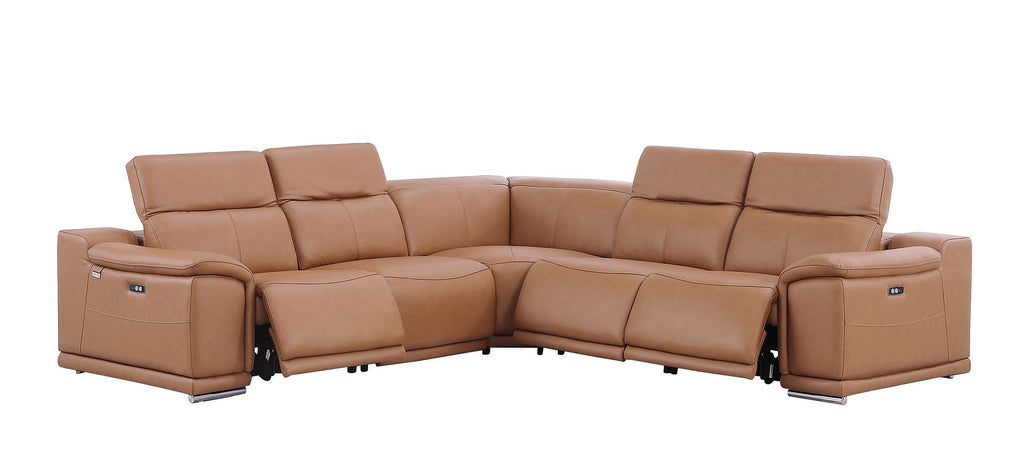 9762 Divanitalia 5-Piece L-Shaped Top Grain Italian Leather Sectional Sofa with 3 Power Recliners