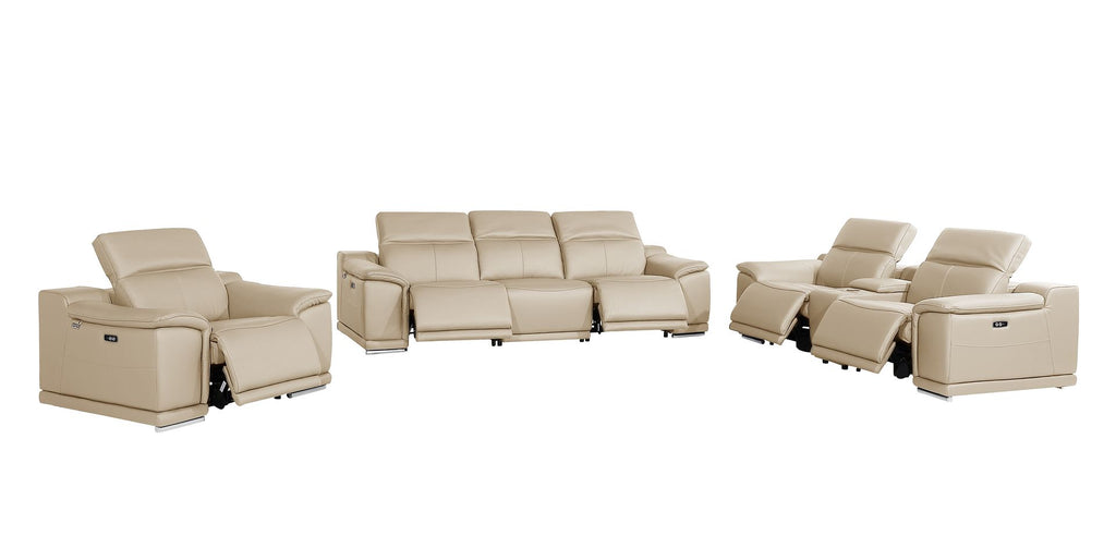 9762 Divanitalia 7-Piece Modular Power Reclining Sofa, Loveseat and Chair Set with 5 Power Recliners in Top Grain Italian Leather - Beige - SKU 9762-BEIGE-7.5-HT-3PC - view 4