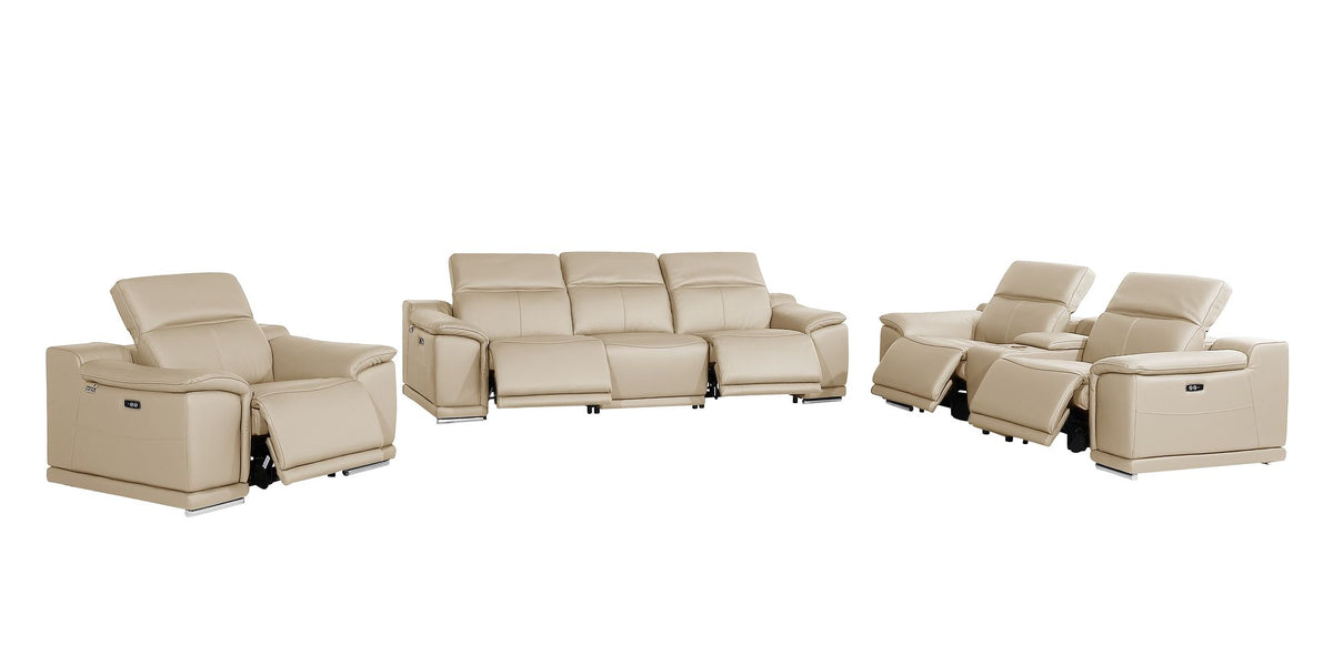9762 Divanitalia 7-Piece Modular Power Reclining Sofa, Loveseat and Chair Set with 5 Power Recliners in Top Grain Italian Leather - Beige - SKU 9762-BEIGE-7.5-HT-3PC - view 4