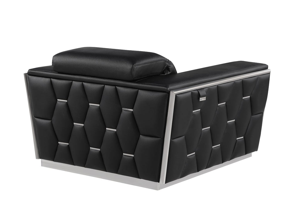 1111 Divanitalia 3-Piece Sofa Set with Adjustable Headrest in Top-grain Italian Leather - Black - SKU 1111-BLACK-3PC - view 11