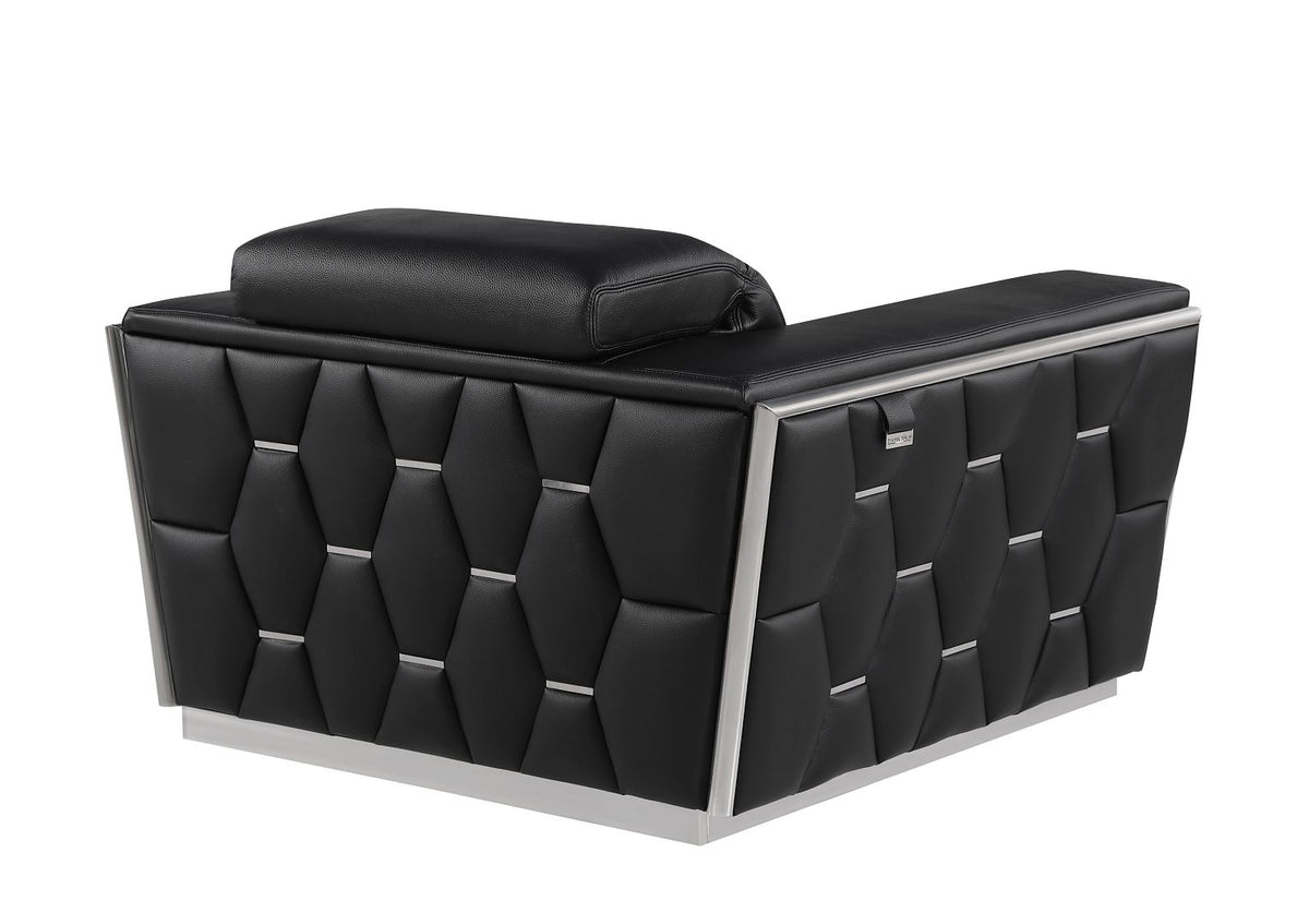 1111 Divanitalia 3-Piece Sofa Set with Adjustable Headrest in Top-grain Italian Leather - Black - SKU 1111-BLACK-3PC - view 11