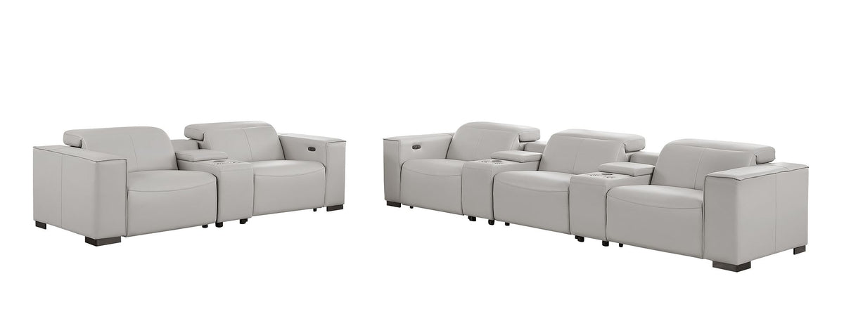 1208 Modular Leather Sofa & Loveseat with 6 Recliners and Power Headrests - Light Grey - SKU 1208-LT-GREY-8.5-HT - view 4