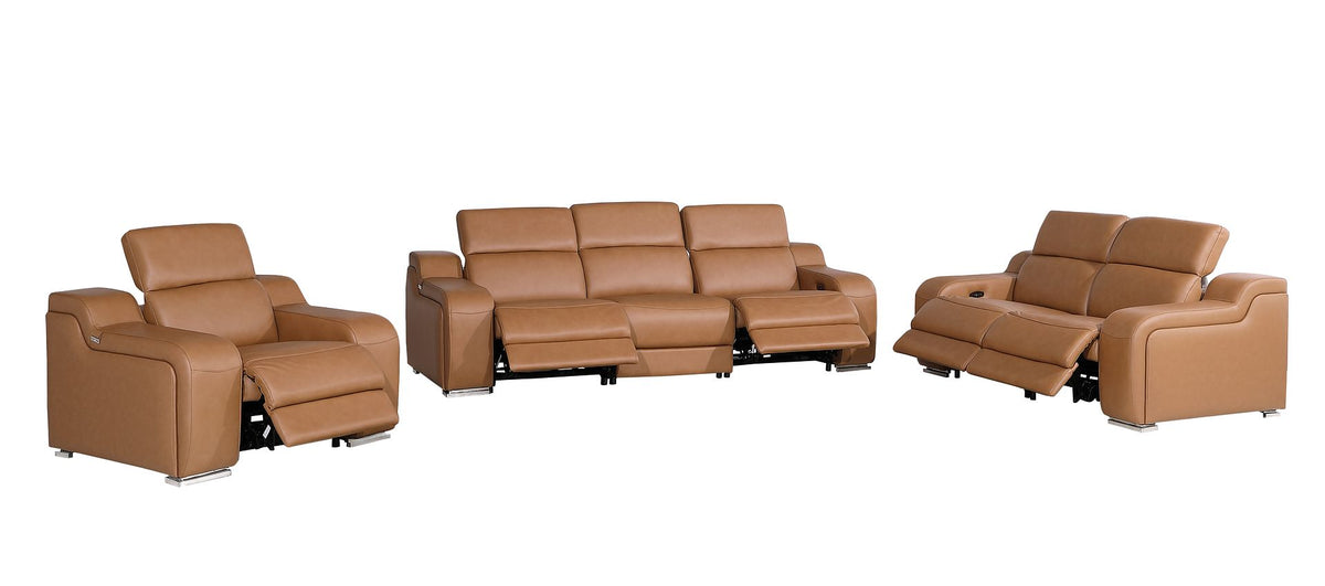 1116 Divanitalia 6-Piece Modular Power Reclining Sofa, Loveseat & Chair Set in Top Grain Italian Leather with 5 Power Recliners & Power Headrests - Cognac - SKU 1116-COGNAC-6.5-HT-3PC - view 4