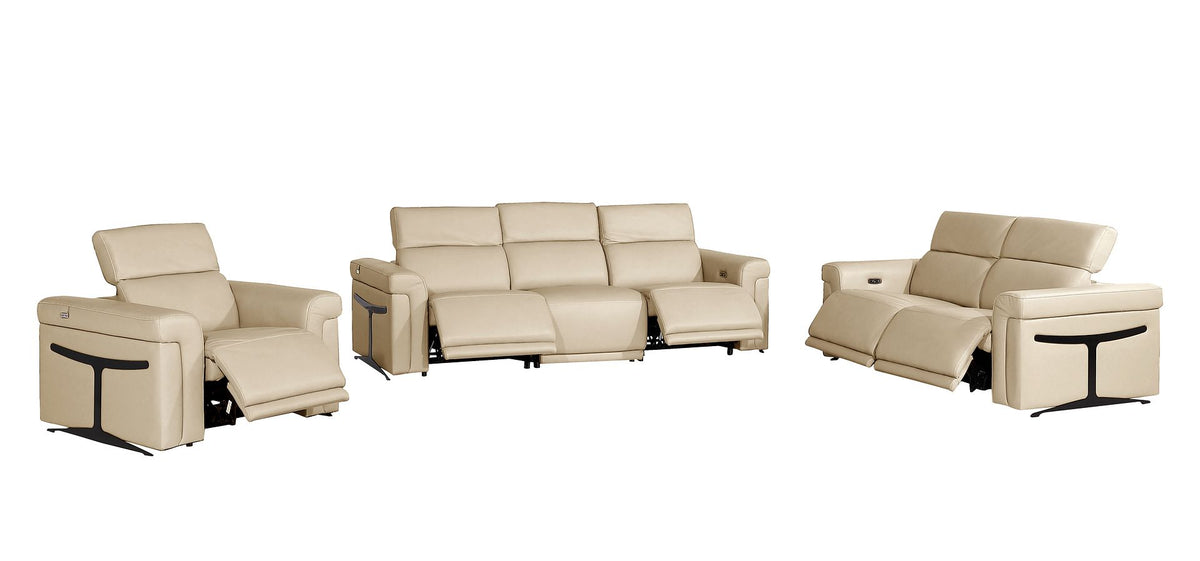 1126 Divanitalia 6-Piece Modular Power Reclining Sofa, Loveseat & Chair Set in Top Grain Italian Leather with 5 Power Recliners & Power Headrests - Beige - SKU 1126-BEIGE-6.5-HT-3PC - view 4