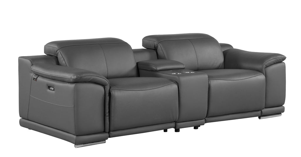 9762 Divanitalia 3-Piece Modular Power Reclining Console Loveseat with 2 Power Recliners in Top Grain Italian Leather