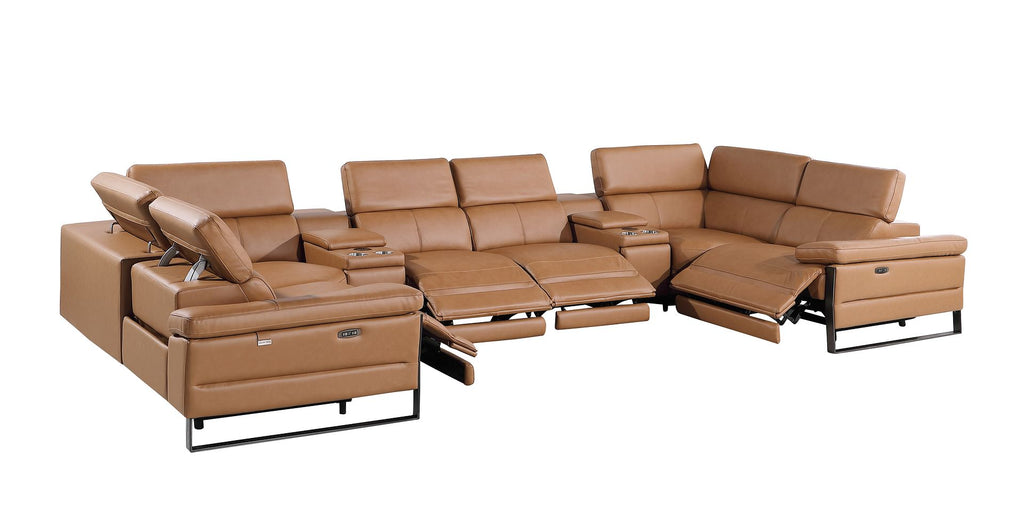 1246 Divanitalia 8-Piece U-Shaped Modular Power Reclining Sectional Sofa with 4 Power Recliners and Power Headrests - Top Grain Italian Leather