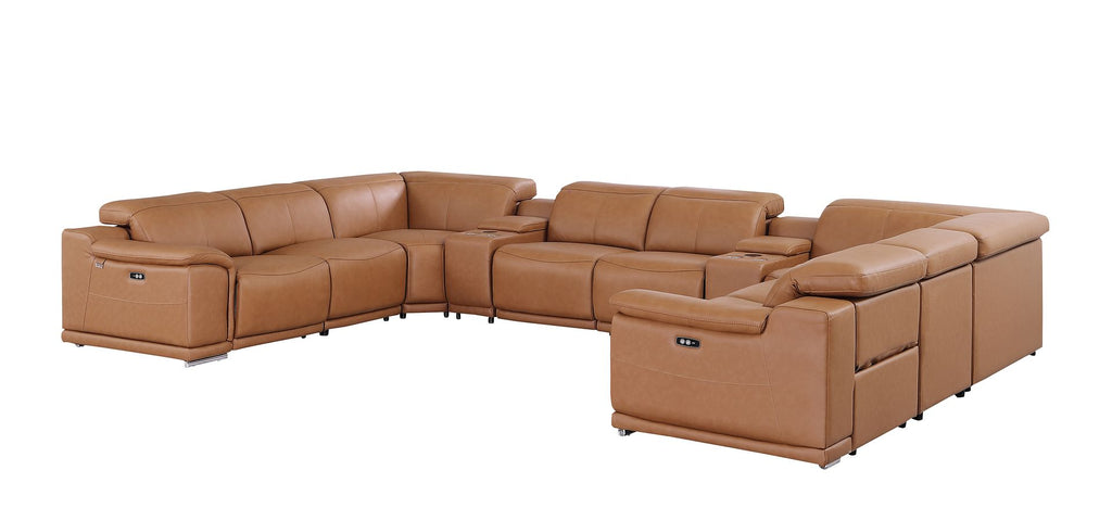 9762 Divanitalia 10-Piece U-Shaped Top Grain Italian Leather Sectional Sofa with 4 Power Recliners