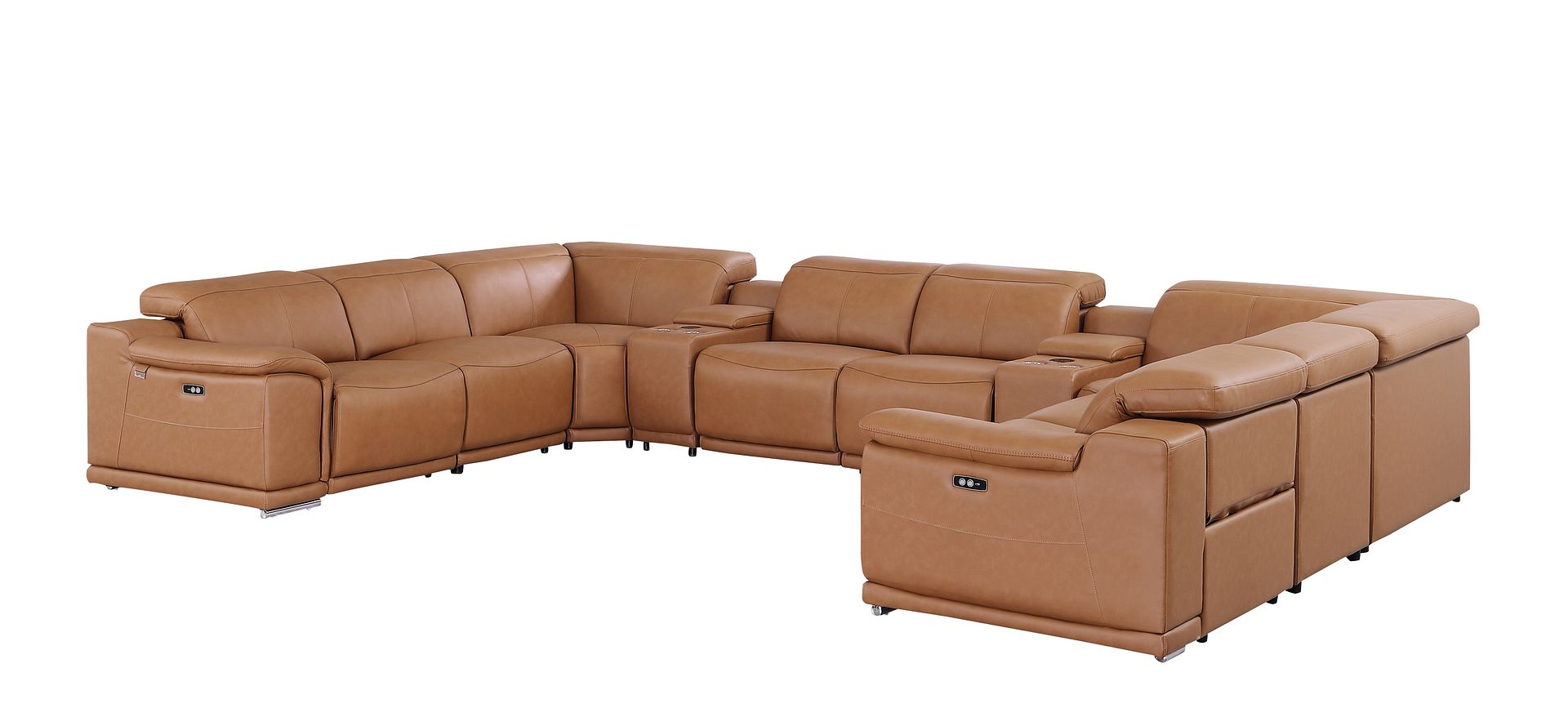 9762 Divanitalia 10-Piece U-Shaped Top Grain Italian Leather Sectional Sofa with 4 Power Recliners