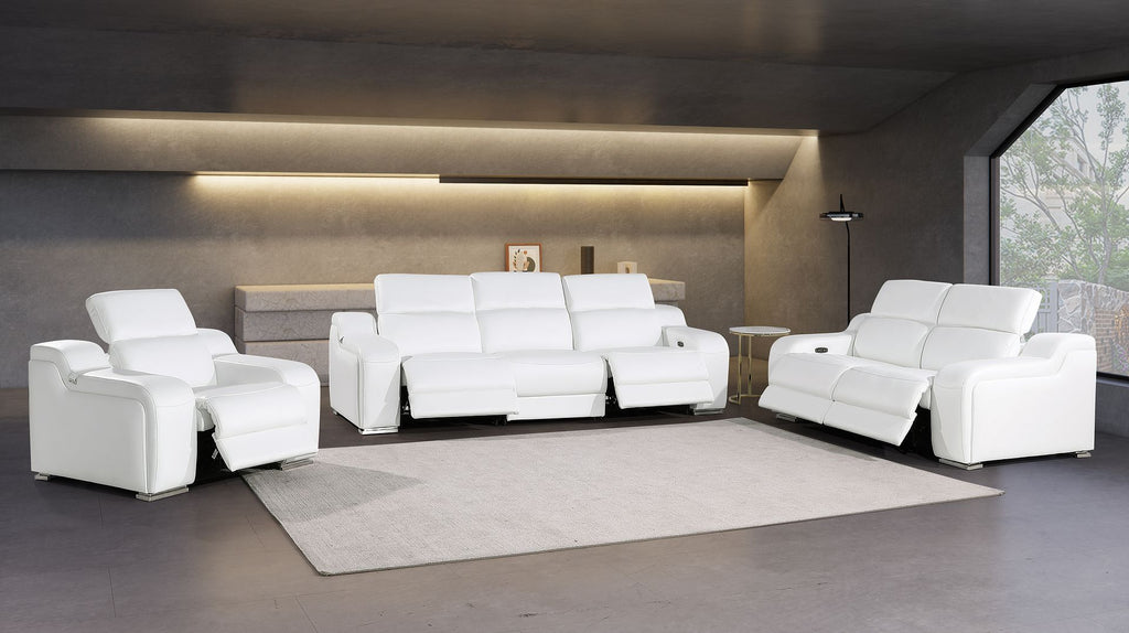1116 Divanitalia 6-Piece Modular Power Reclining Sofa, Loveseat & Chair Set in Top Grain Italian Leather with 5 Power Recliners & Power Headrests - White - SKU 1116-WHITE-6.5-HT-3PC - view 2
