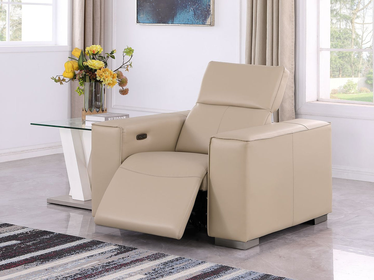 1208 Leather Power Reclining Chair with Power Headrest - Beige - SKU 1208-BEIGE-PWR-CH - view 2