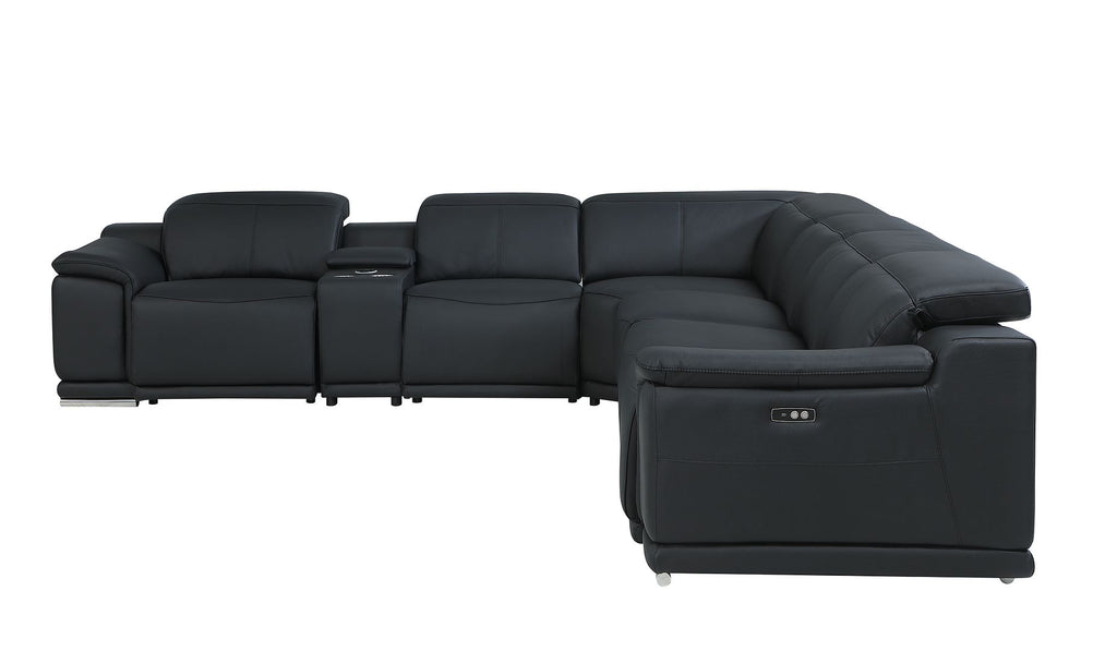 9762 Divanitalia 7-Piece L-Shaped Top Grain Italian Leather Sectional Sofa with 3 Power Recliners