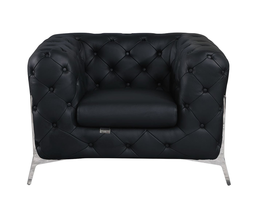970 Divanitalia 3-Piece Sofa Set in Top-grain Italian Leather - Black - SKU 970- BLACK 3PC (S/L/CH) - GROUP - view 5