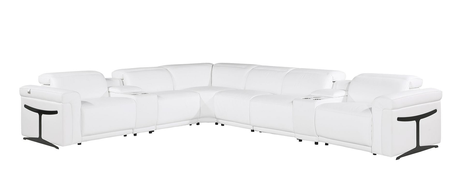1126 Divanitalia 8-Piece L-Shaped Sectional Sofa in Top Grain Italian Leather with 4 Power Recliners & Power Headrests