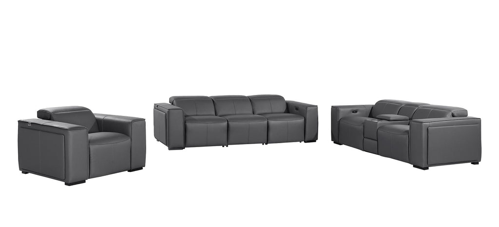 1224 Divanitalia 7-Piece Modular Power Reclining Sofa, Loveseat & Chair Set in Top Grain Italian Leather with 6 Power Recliners & Power Headrests - Dark Grey - SKU 1224-DK-GREY-7.6-HT-3PC - view 3