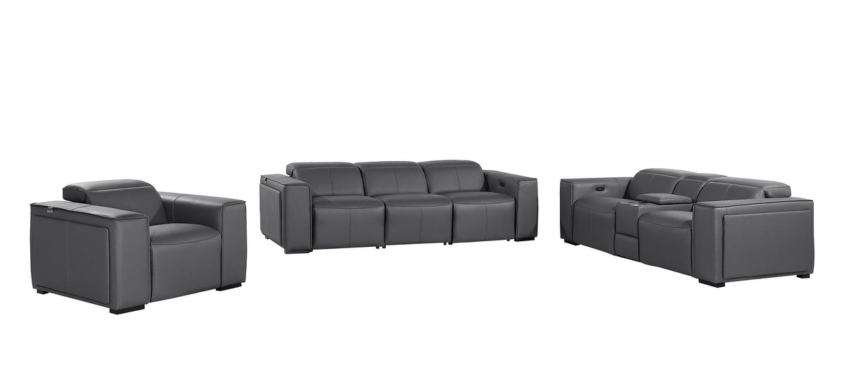 1224 Divanitalia 7-Piece Modular Power Reclining Sofa, Loveseat & Chair Set in Top Grain Italian Leather with 6 Power Recliners & Power Headrests - Dark Grey - SKU 1224-DK-GREY-7.6-HT-3PC - view 3
