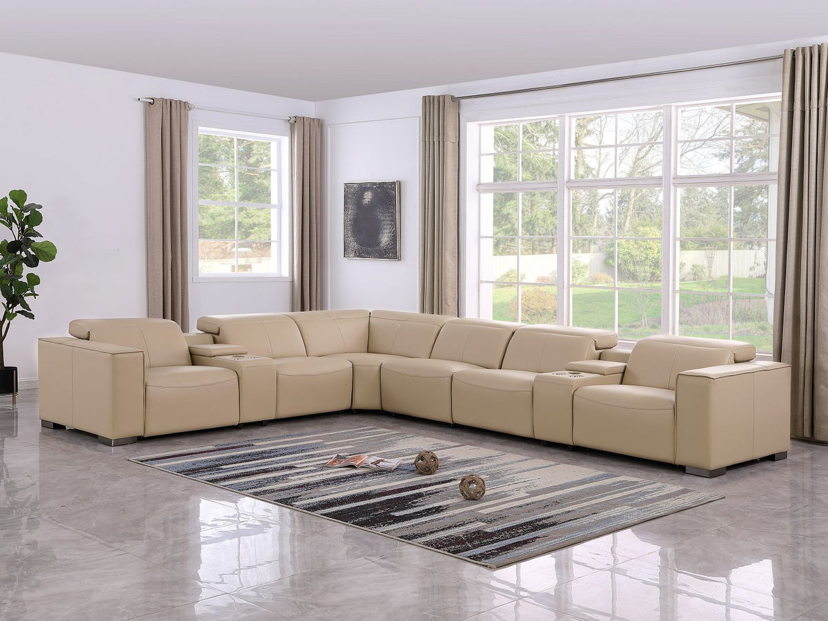 1208 8 Piece L-Shaped Leather Sectional Sofa with 3 Power Recliners & Power Headrests - Beige - SKU 1208-BEIGE-8PC-3PWR-SECTIONAL- GROUP