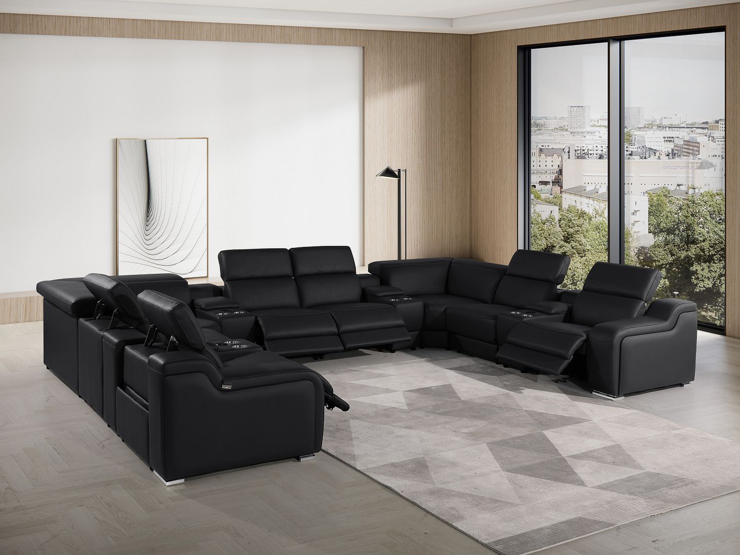 1116 Divanitalia 12-Piece U-Shaped Sectional Sofa in Top Grain Italian Leather with 4 Power Recliners & Power Headrests