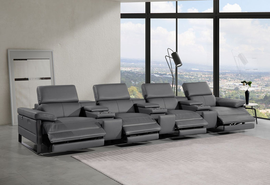 1246 Divanitalia Modular Power Triple Reclining Triple Console Sofa with Power Reclining Headrests - Top Grain Italian Leather