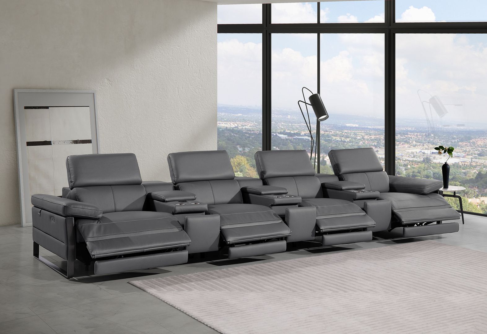 1246 Divanitalia Modular Power Triple Reclining Triple Console Sofa with Power Reclining Headrests - Top Grain Italian Leather