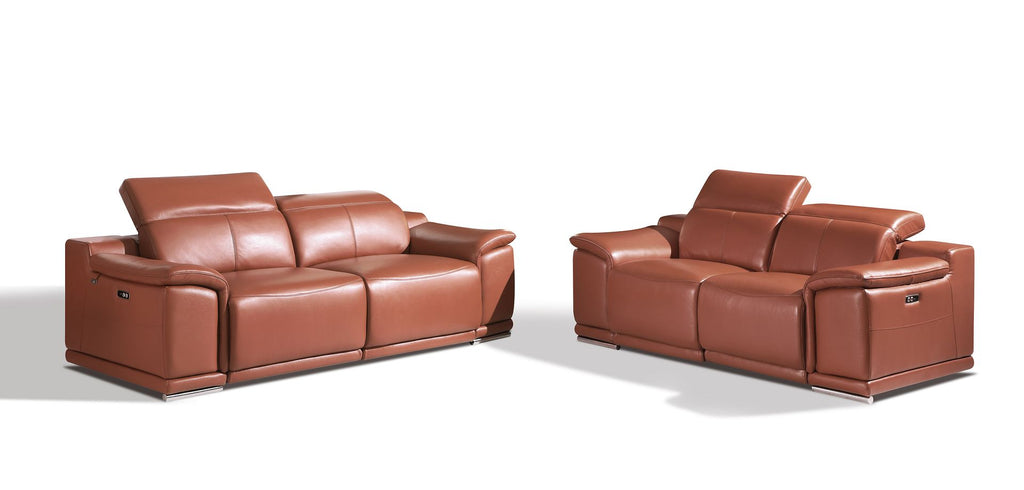 9762 Divanitalia Top Grain Italian Leather Power Reclining Sofa and Loveseat Set with Adjustable Headrests - Camel - SKU 9762-POWER-CAMEL 2PC (S/L) - GROUP - view 2