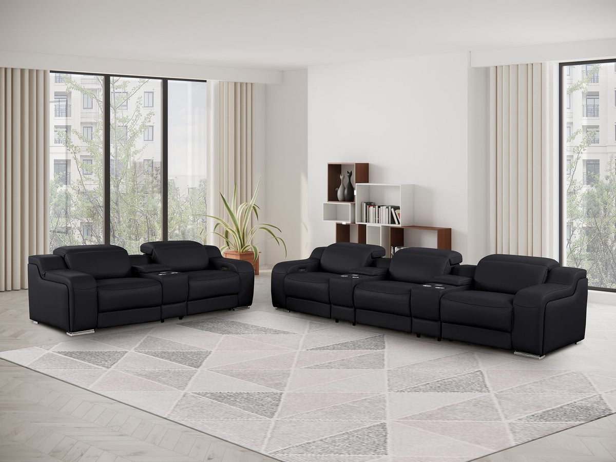 1116 Divanitalia 8-Piece Modular Power Reclining Sofa & Loveseat Set in Top Grain Italian Leather with 5 Power Recliners & Power Headrests - Black - SKU 1116-BLACK-8.5-HT - view 2
