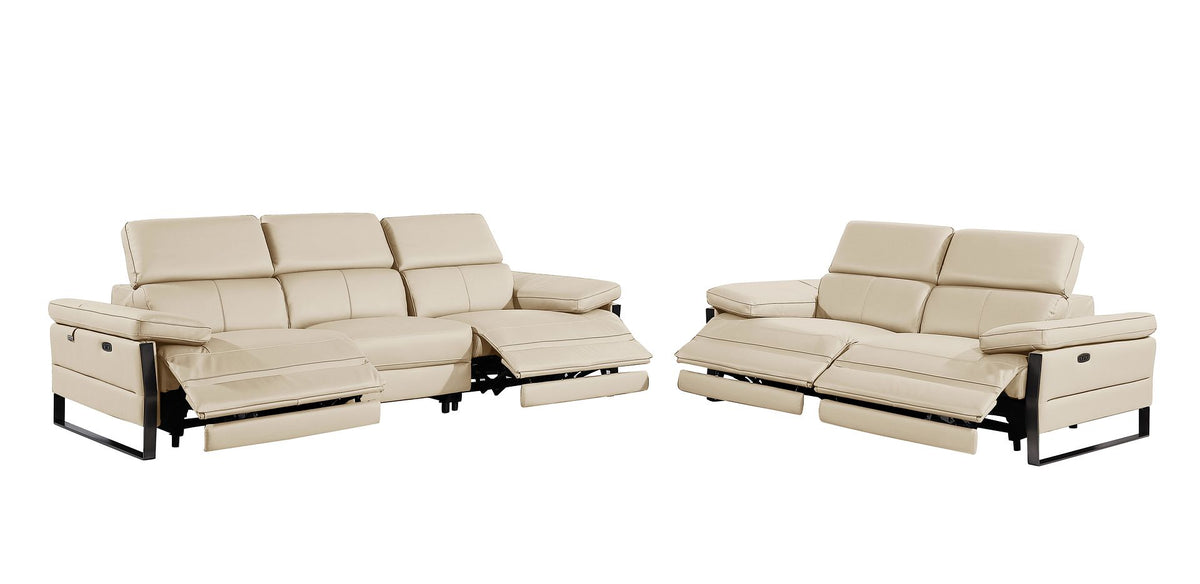 1246 Divanitalia Modular Power Dual Reclining Sofa and Loveseat Set with Power Headrests - Top Grain Italian Leather - Beige - SKU 1246-BEIGE-5.4-HT-2PC - view 4