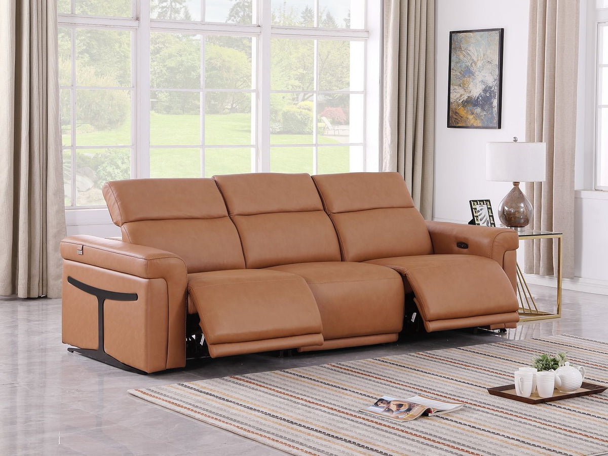 1126 Divanitalia 3-Piece Modular Power Reclining Sofa in Top Grain Italian Leather with 2 Power Recliners & Power Headrests - Cognac - SKU 1126-COGNAC-3.2-S-HT - view 2