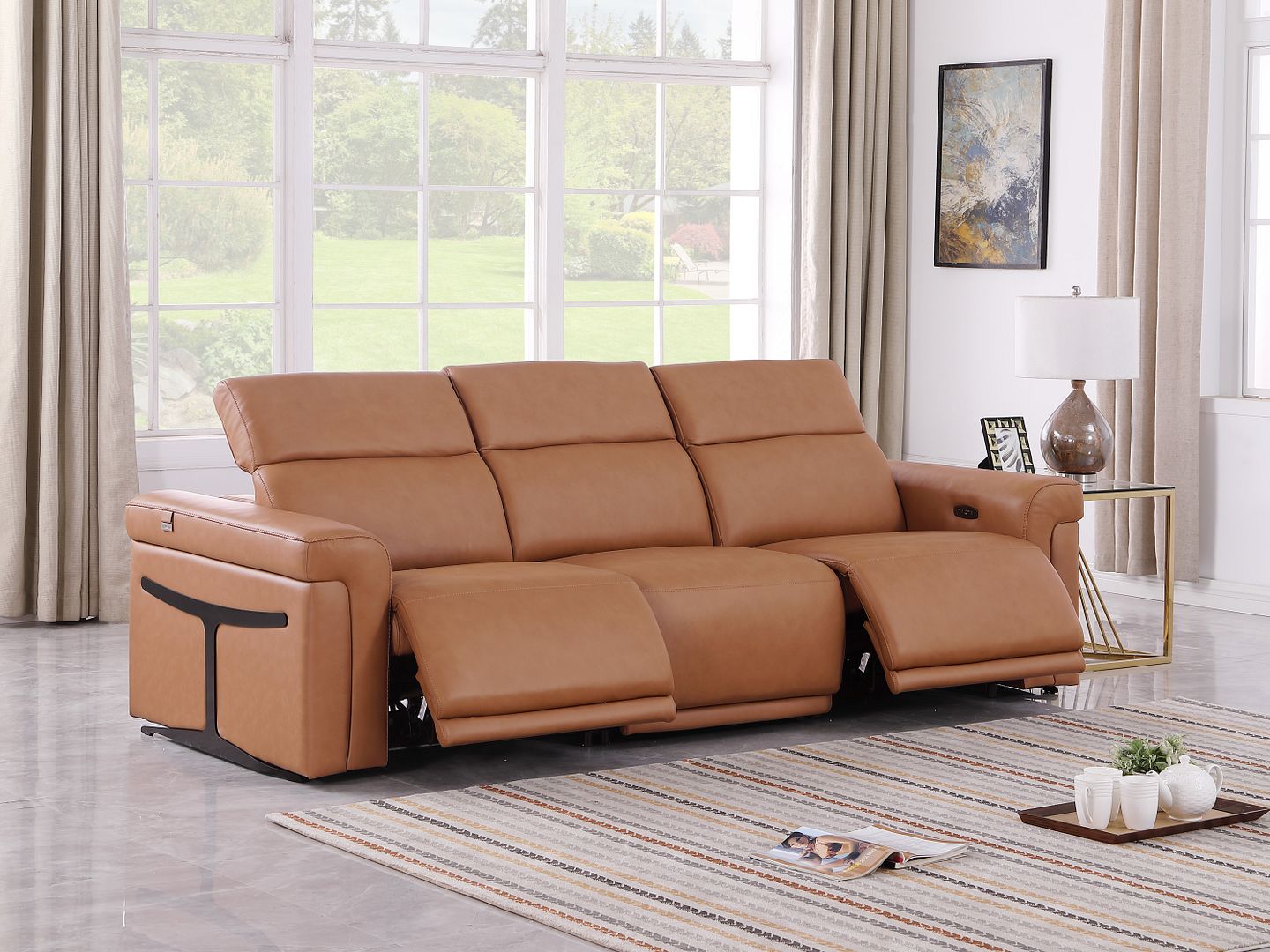 1126 Divanitalia 3-Piece Modular Power Reclining Sofa in Top Grain Italian Leather with 2 Power Recliners & Power Headrests