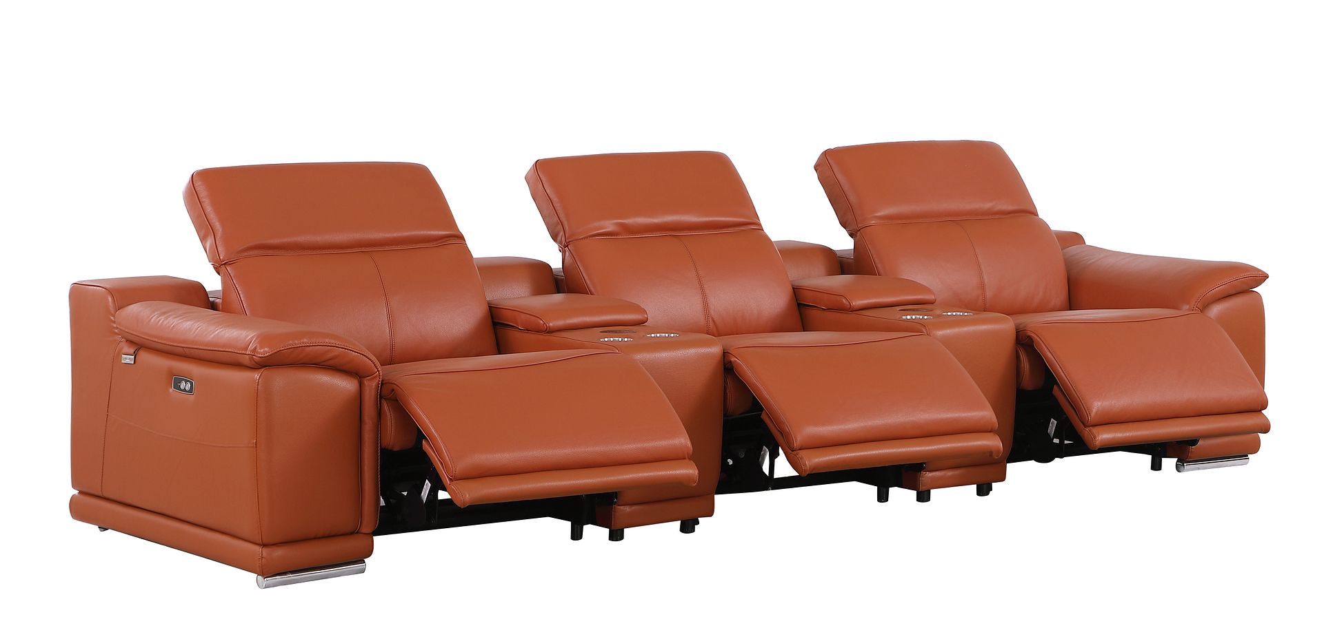 9762 Divanitalia 5-Piece Modular Power Reclining Sofa and Loveseat Set with 3 Power Recliners in Top Grain Italian Leather
