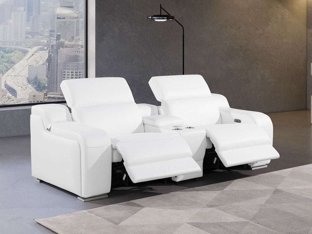 1116 Divanitalia 3-Piece Modular Power Reclining Console Loveseat in Top Grain Italian Leather with 2 Power Recliners & Power Headrests