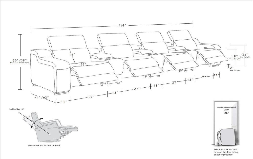 1116 Divanitalia 7-Piece Modular Power Reclining Sofa in Top Grain Italian Leather with 4 Power Recliners & Power Headrests - Beige - SKU 1116-BEIGE-S-7.4-HT - view 15