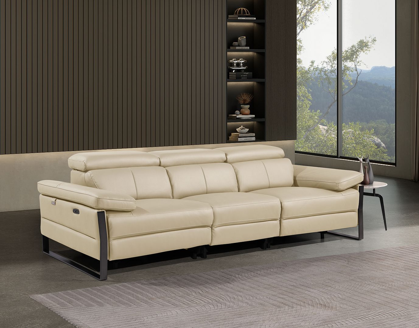 1246 Divanitalia Modular Power Dual Reclining Sofa with Power Reclining Headrests - Top Grain Italian Leather - Beige - SKU 1246-BEIGE-3.2-S-HT