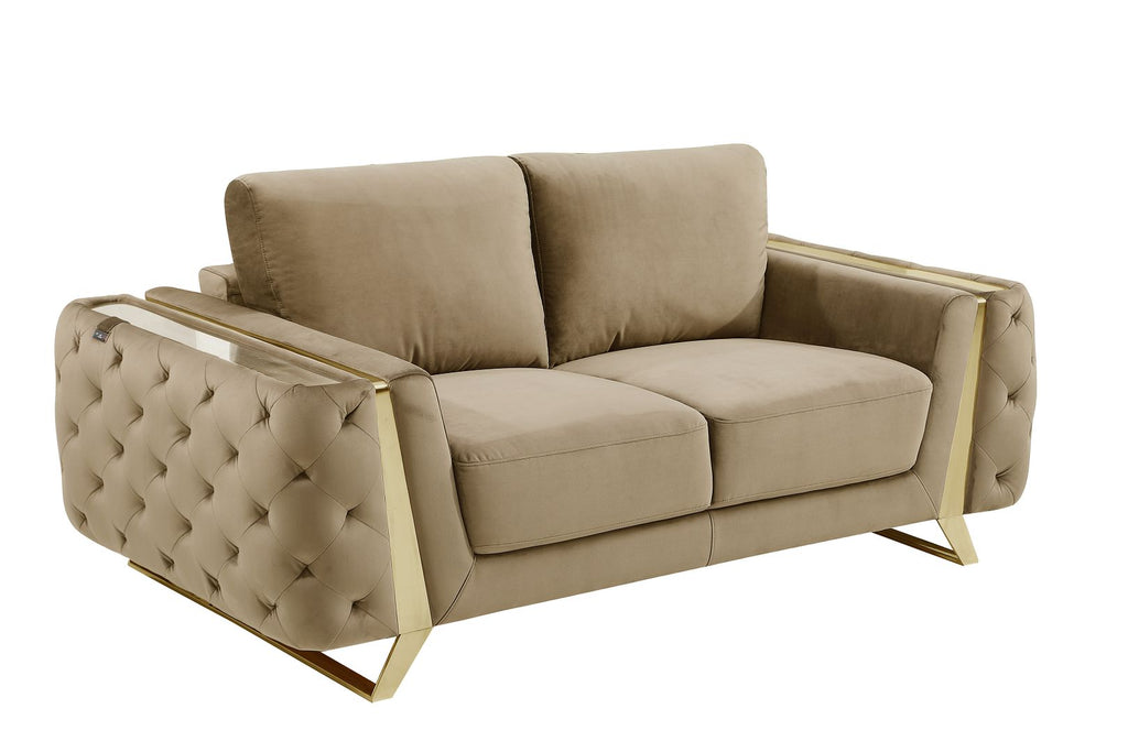 1051 Divanitalia Beige Loveseat in Velvet Fabric