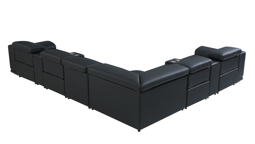 9762 Divanitalia 8-Piece L-Shaped Top Grain Italian Leather Sectional Sofa with 4 Power Recliners