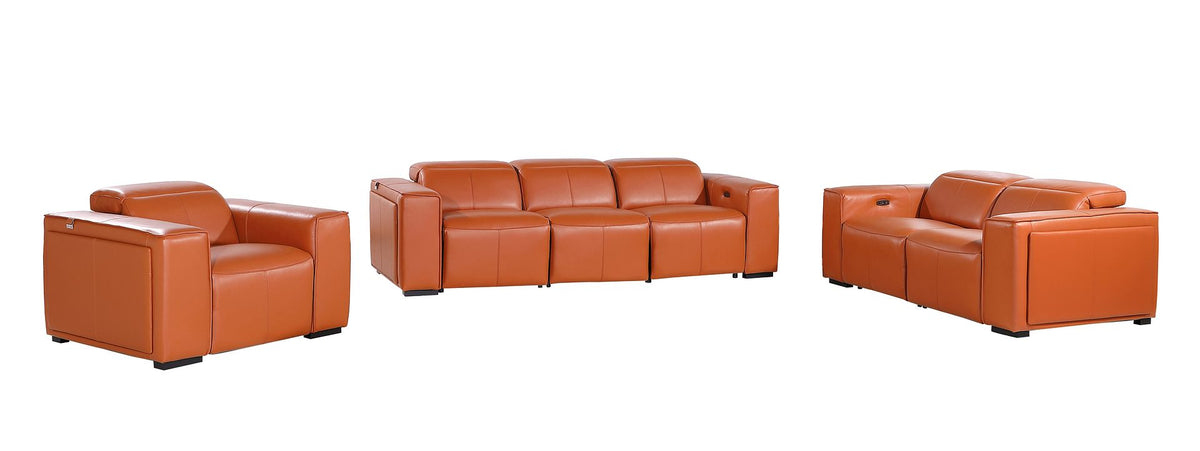 1224 Divanitalia 6-Piece Modular Power Reclining Sofa, Loveseat & Chair Set in Top Grain Italian Leather with 6 Power Recliners & Power Headrests - Camel - SKU 1224-CAMEL-6.6-HT-3PC - view 3