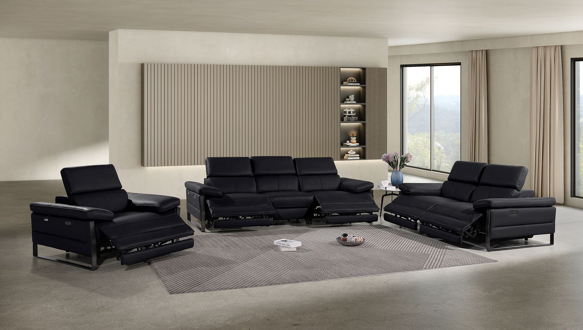 1246 Divanitalia Modular Power Dual Reclining Sofa, Loveseat, and Chair Set with Power Headrests - Top Grain Italian Leather - Black - SKU 1246-BLACK-6.5-HT-3PC - view 2