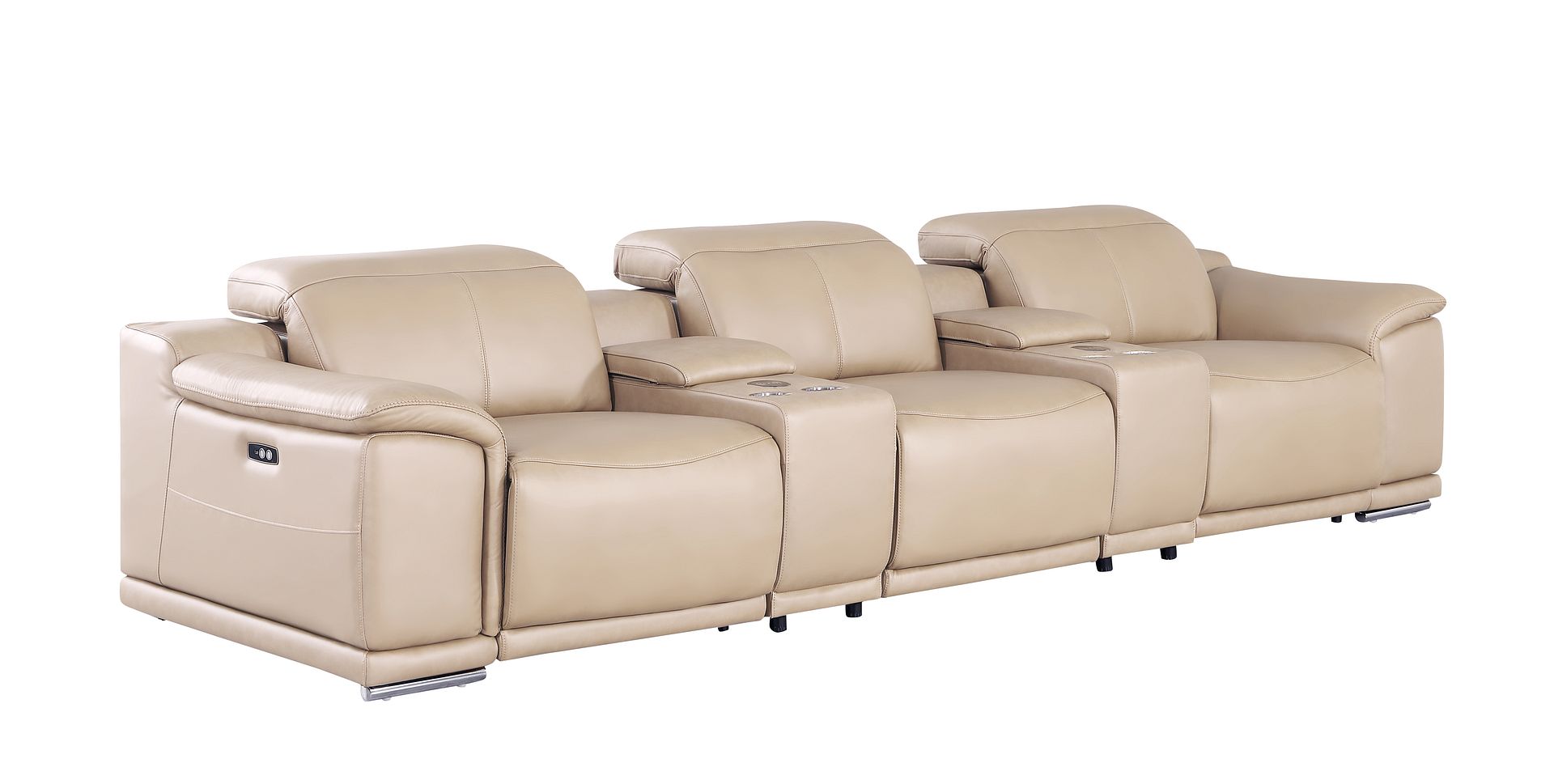 2679 Genuine Leather Sofa with 3 Power Recliners & Dual Storage Consoles