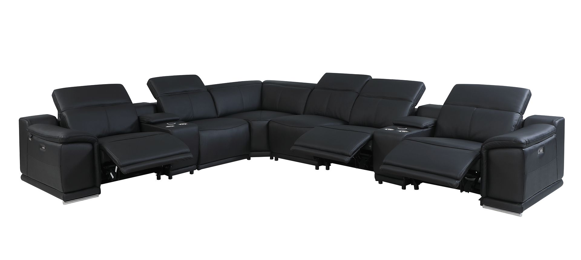 9762 Divanitalia 8-Piece L-Shaped Top Grain Italian Leather Sectional Sofa with 3 Power Recliners