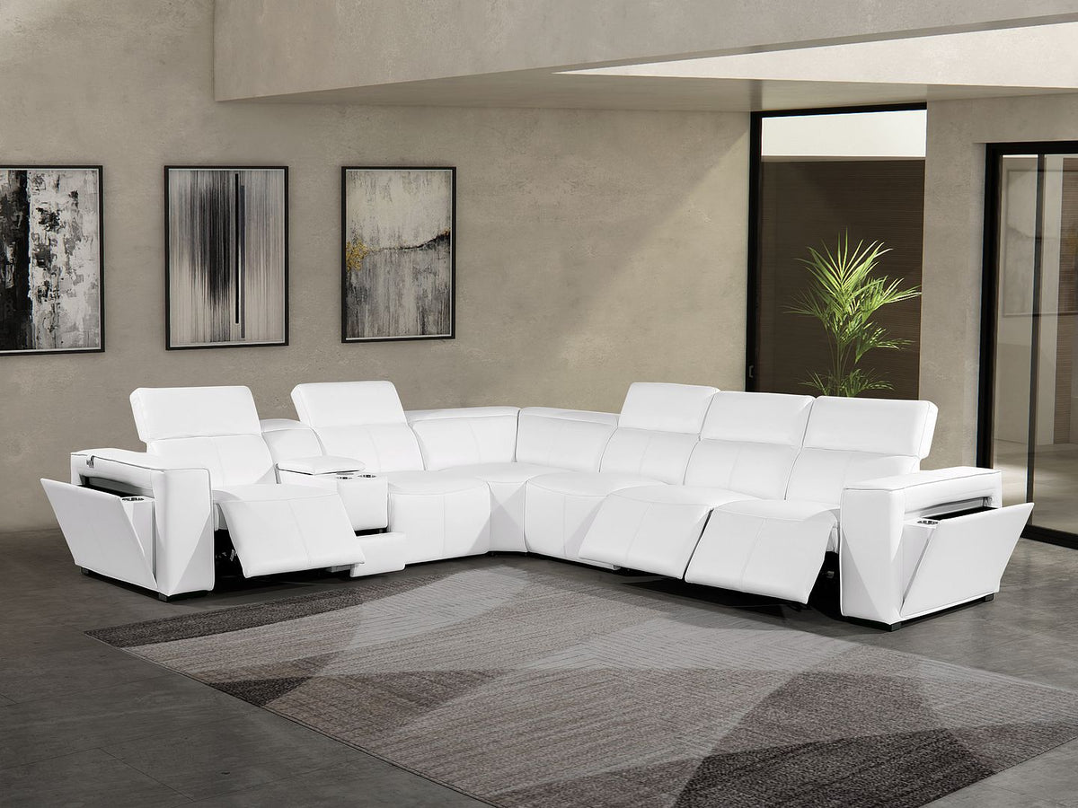 1224 Divanitalia 7-Piece L-Shaped Sectional Sofa in Top Grain Italian Leather with 3 Power Recliners & Power Headrests - White - SKU 1224-WHITE-7PC-3PWR-SECTIONAL - view 2