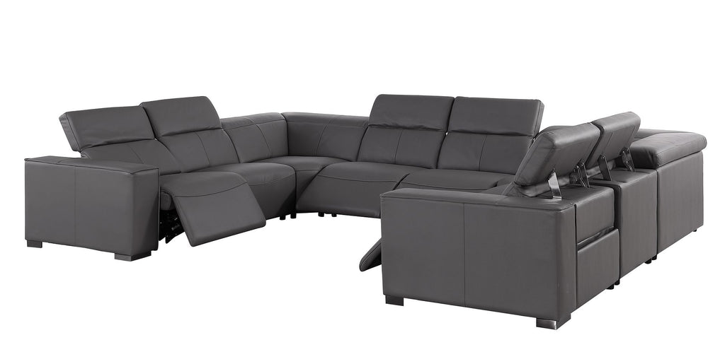1208 8 Piece U-Shaped Leather Sectional Sofa with 4 Power Recliners & Power Headrests