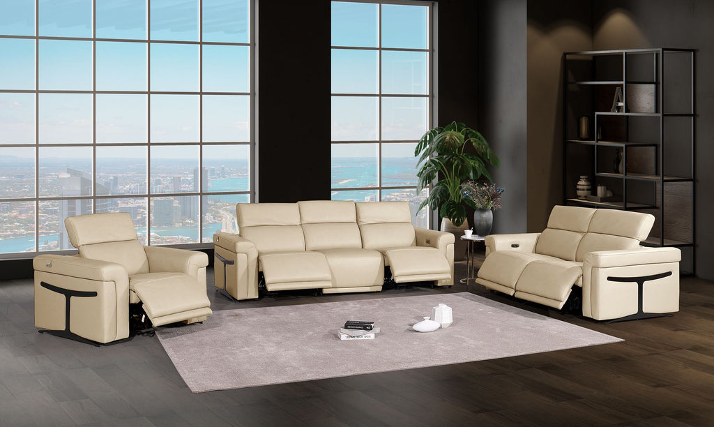 1126 Divanitalia 6-Piece Modular Power Reclining Sofa, Loveseat & Chair Set in Top Grain Italian Leather with 5 Power Recliners & Power Headrests - Beige - SKU 1126-BEIGE-6.5-HT-3PC - view 2