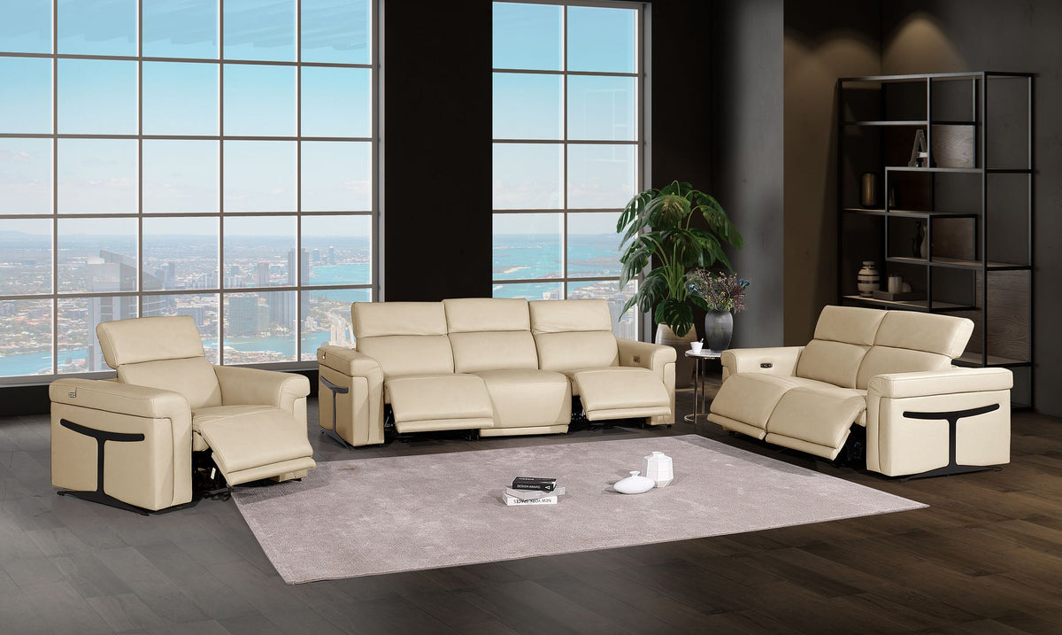 1126 Divanitalia 6-Piece Modular Power Reclining Sofa, Loveseat & Chair Set in Top Grain Italian Leather with 5 Power Recliners & Power Headrests - Beige - SKU 1126-BEIGE-6.5-HT-3PC - view 2